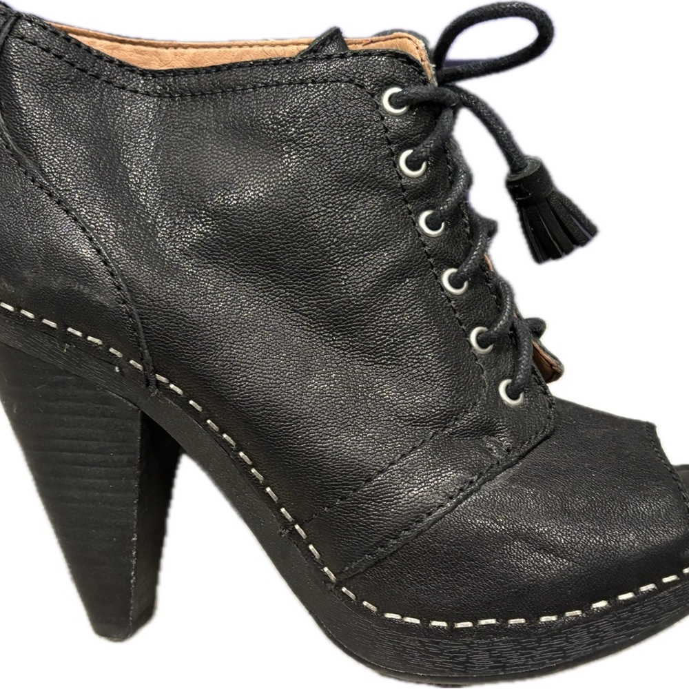 Lucky Brand Black Lace-Up Peep Toe Boots with Chunky Heel